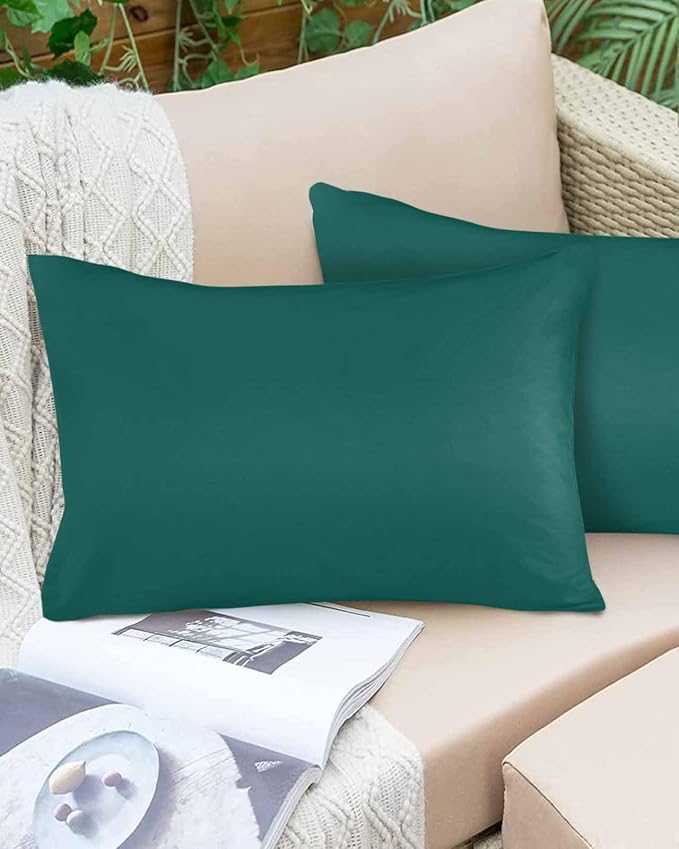Outdoor Waterproof Throw Pillow Covers Set of 2 Aventurine Green Lumbar Pillowcases 20x12 Inches Simple Style Patio Decorative Pillows Cushion Case Patio Pillows for Couch Bed Chair Garden