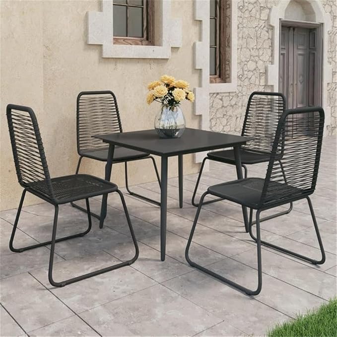 Afuera Living 5-Piece PVC Rattan Patio Dining Set, Powder-Coated Steel Frame, Square Glass Table, Black Finish, Lightweight, Space-Efficient Outdoor Furniture for Garden, Patio, or Terrace Dining