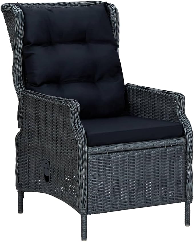 5 Piece Patio Dining Set Dark Gray with Reclining Chairs, Outdoor PE Rattan Wicker Dining Table Set for 4, Modern Garden Furniture with Thick Cushions and Glass Tabletop for Backyard Deck Patio
