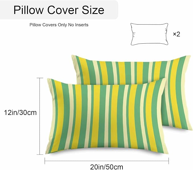 Lemon Green Yellow Outdoor Pillow Covers 20x12 Inch Lumbar Pillow Covers Set of 2 Waterproof Decorative Throw Pillow Cases Summer Modern Farmhouse Striped Cushion Covers for Patio Furniture Garden
