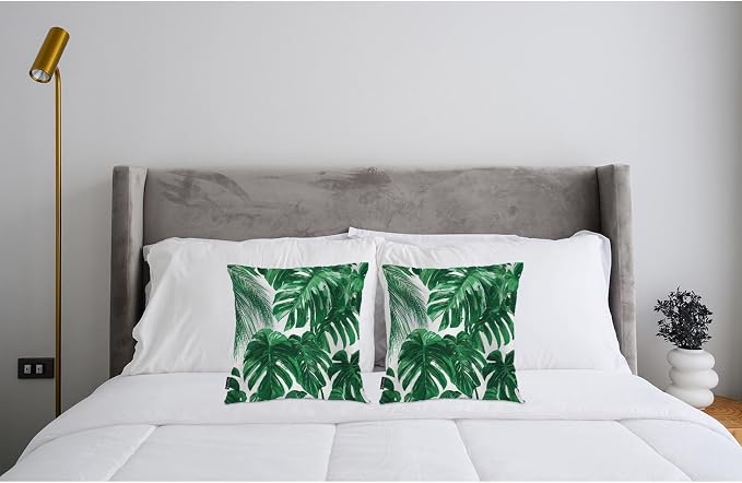 Swono Outdoor Pillow Covers Palm Leaves, Tropical Palm Leaf Home Decorative Throw Pillow Case Cushion Cover for Men/Woman/Bed/Sofa/Office/Car, 18x18 Inch, 2Pcs Pillow Covers, Green Palm