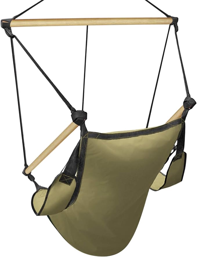 Flexzion Hanging Hammock Air Chair Swing Lounger (Tan) Footrest Armrest Pillow Boho Canvas Hamic Chairs for Outside Outdoor Indoor Patio Porch Upgraded 350lbs, Solid Wooden Dowels, Portable Bag