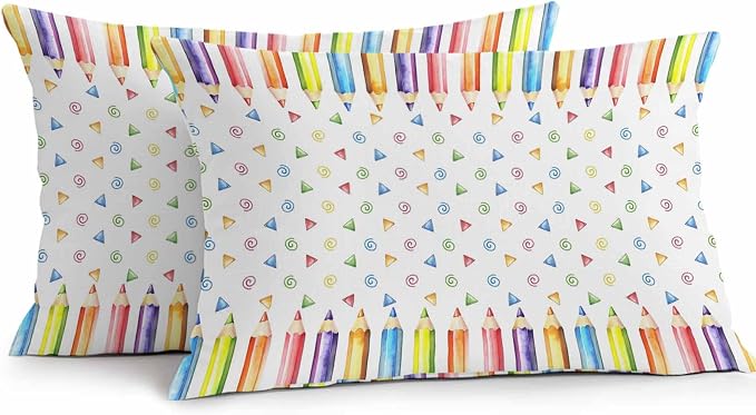 Back to School Waterproof Outdoor Pillow Covers Set of 2 Home Decor, Funny Colorful Pencil Building Blocks Pillowcase Patio Pillow Covers for Couch Bench Furniture Garden 20x12in