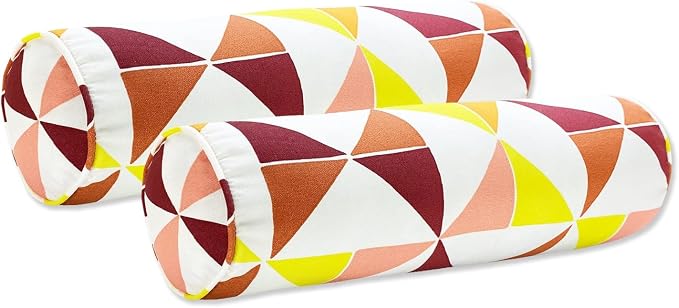 Outdoor Waterproof Decorative Bolster Pillows with Inserts for Patio Furniture, 20x6 Inch Fade Resistant Patio Garden Neck Roll Cushions for Couch Bed Sofa, Triangular Multi