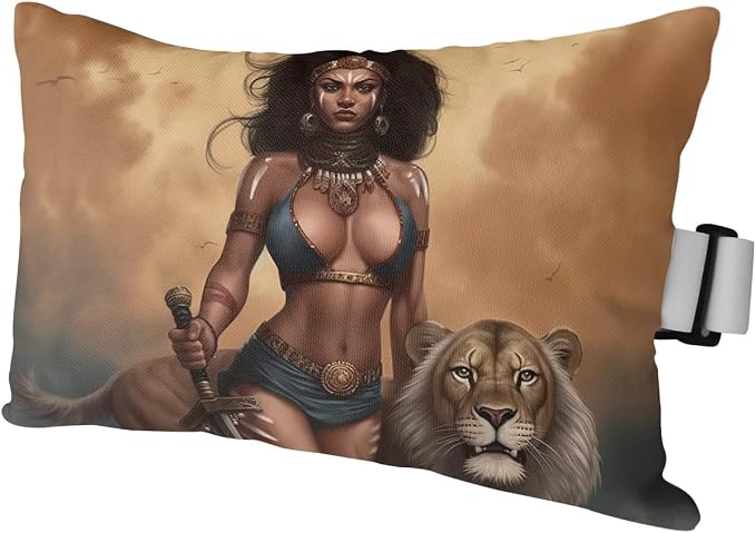 Outdoor Pillows Covers with Inserts Valkyrie on the Prairie Llion and Warrior Woman Waterproof Pillow with Adjustable Strap Throw Pillows for Patio Furniture Recliner Lounge Chair, 11x16 inch, 1PCS