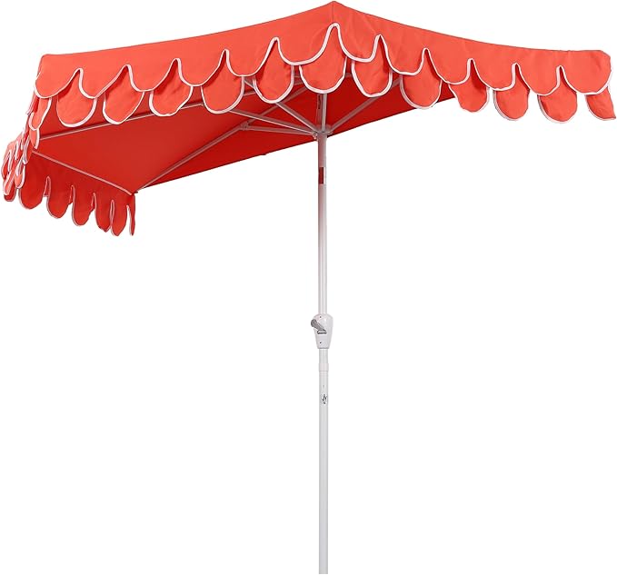 Eyely BMU1202 Noah 9 ft. Classic MidCentury Scalloped Fringe Market Patio Half Umbrella with Crank for Garden, Pool & Deck, Tilt Button and UV Protection