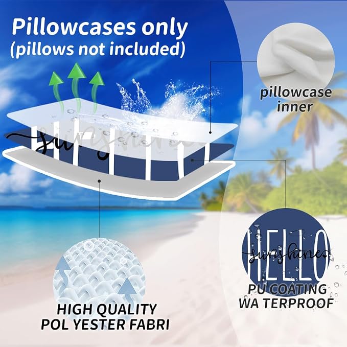 DFXSZ Navy Blue Outdoor Waterproof Pillow Covers 20x20 Set of 2 | Hello Sunshine Decor Spring Summer Polyester Pillow Covers(NO INSERTS)| Decor for Patio Funiture Garden Sofa Couch