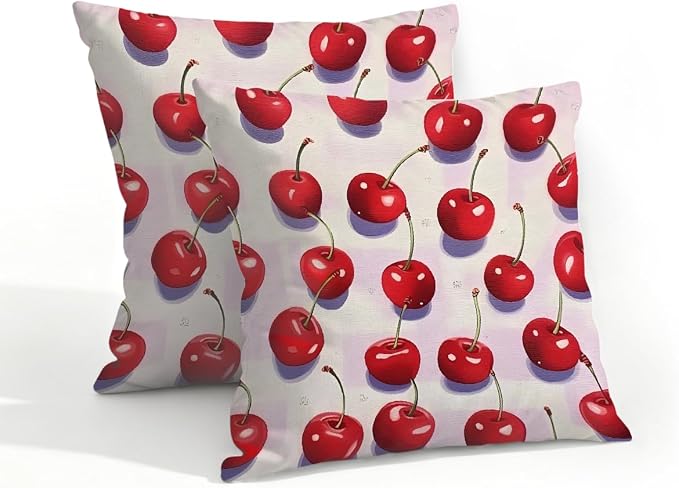 18x18 Inch Outdoor Pillow Covers Set of 2 Waterproof Throw Pillow Covers Decorative Couch Cushion Covers Red Cherry Fruit Square Pillowcases Protectors for Patio Garden Sofa