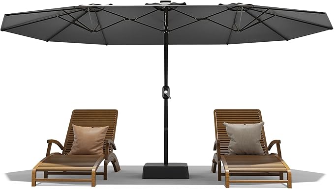 15 ft Umbrella Outdoor Patio with Base, Double-Sided Rectangular Outdoor Shade,UV & Fade-Resistant Polyester, Easy Crank Lift,Waterproof Market Umbrella for Pool, Garden, Backyard