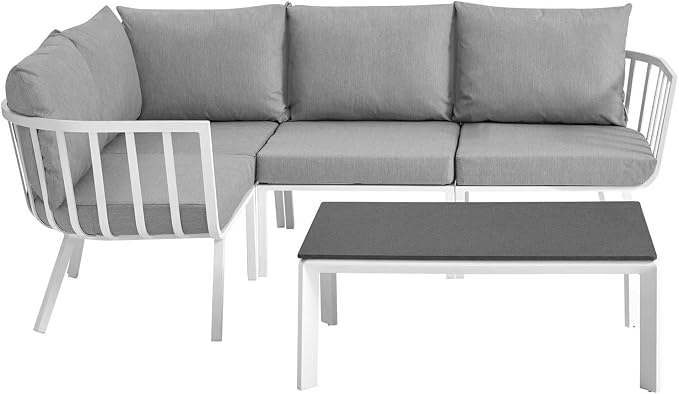 Modway EEI-3793-WHI-GRY Riverside 5 Piece Outdoor Patio Aluminum Set, White Gray