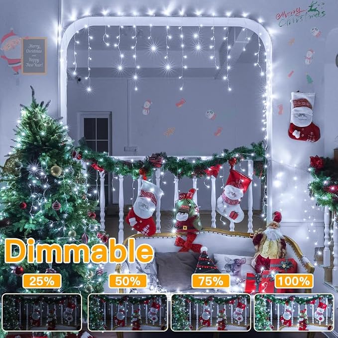 Ollny Icicle Lights for Outside 400LED 32FT, Cool White Christmas Light with Remote 8Modes Timers Waterproof, Plug in Connectable Hanging Lights for Outdoor Indoor House Roof Holiday