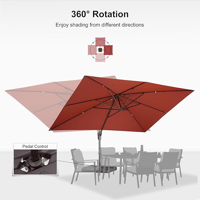 PURPLE LEAF 10' X 13' Patio Cantilever Umbrella Rectangle Umbrella Outdoor with Aluminum Offset Antique Bronze Hanging and 360° Rotation for Pool Garden Deck Patio, Brick Red