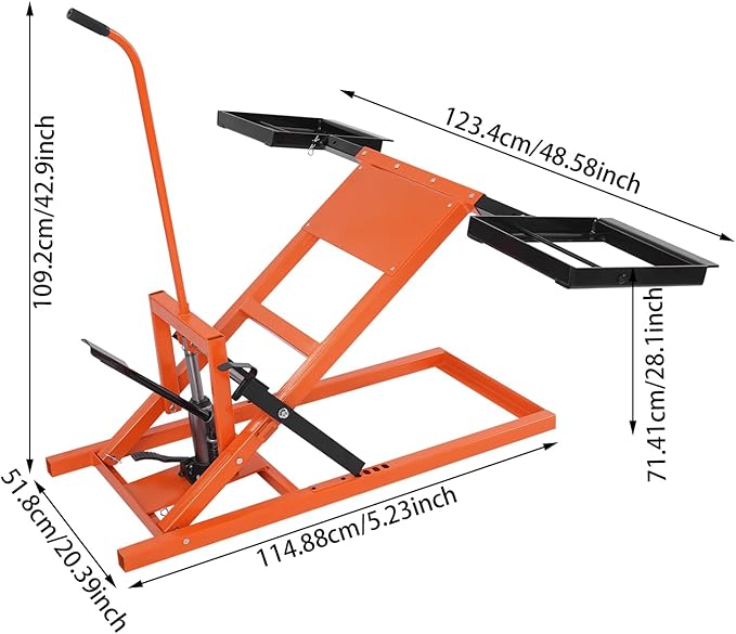 Lawn Mower Lift, 29 Inch Lawn Mower Lift Tool Adjustable Movable Lawn Mower Lift Solid Carbon Steel Lawnmower Lifting Machine for Riding Lawn Mower, Zero Turn Lawn Mowers (500lbs Hydraulic Orange)