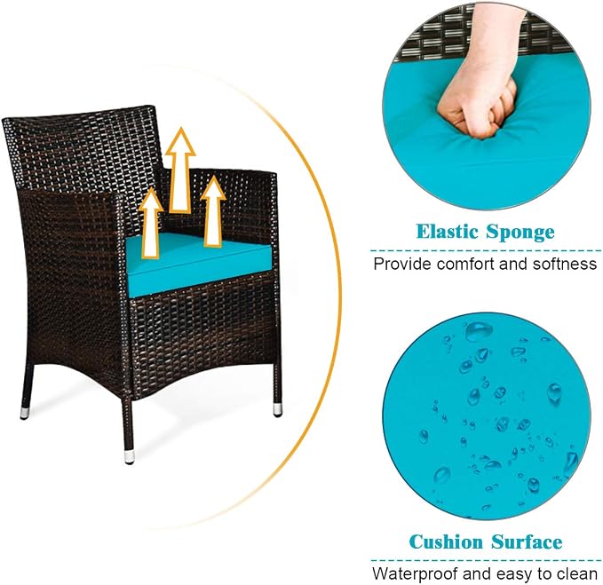 Tangkula 8 Pieces Patio Rattan Conversation Set with Tempered Glass Coffee Table & Thick Cushion, Wicker Set for Garden, Lawn, Poolside and Backyard
