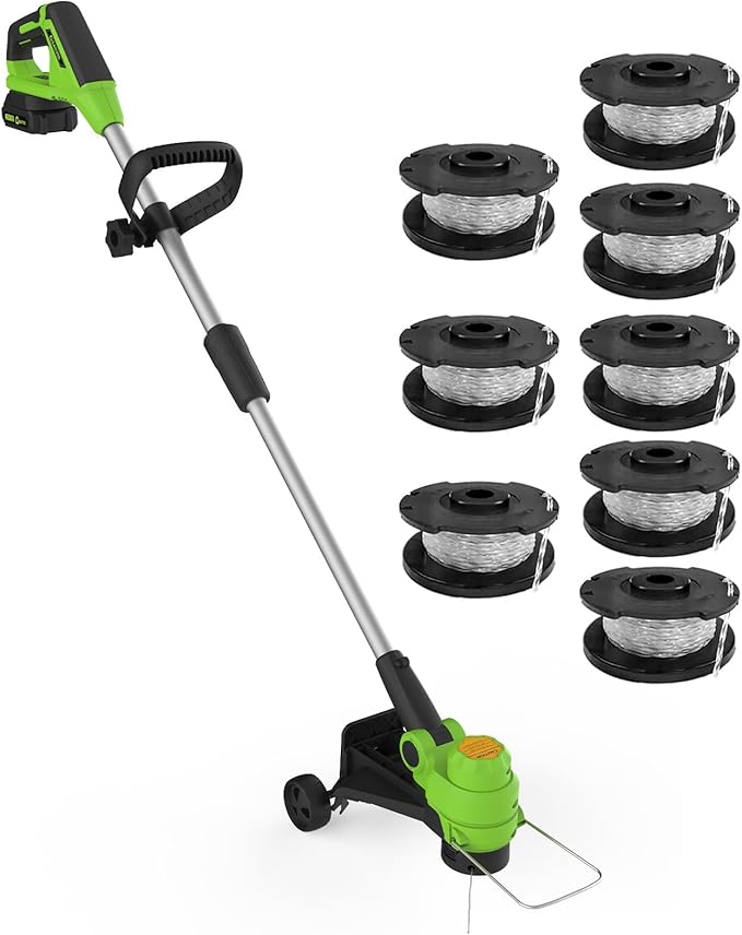 IDEALHOUSE 20V Cordless String Trimmer/Edger, 2-in-1 Weed Trimmer with Guide Wheel for Clean Edges, 12" Cutting Swath, Adjustable Length, Includes 8 Spools, Black & Green