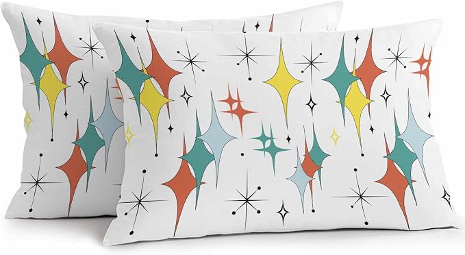 Middle Century Waterproof Outdoor Pillow Covers Set of 2 Home Decor, Boho Abstract Art Teal Orange Rhomboid Pillowcase Patio Pillow Covers for Couch Bench Furniture Garden 20x12in