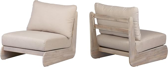 Christopher Knight Home Isabel 5-Seater Outdoor Patio Furniture Set with Cushions, Acacia Wood Patio Conversation Set with 3-Seater Sofa & Club Chairs, 3 Piece Sectional Sofa Set, Light White + Sand