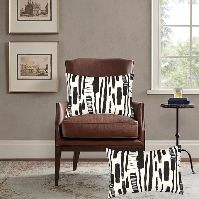 Outdoor Pillows Black And White Pillow Covers 16x31 Set of 2 Throw Pillow Covers, Geometric Throw Pillows Rectangular Lumbar Pillows Cushion Covers Decorative Pillows for Garden Patio Furniture J460