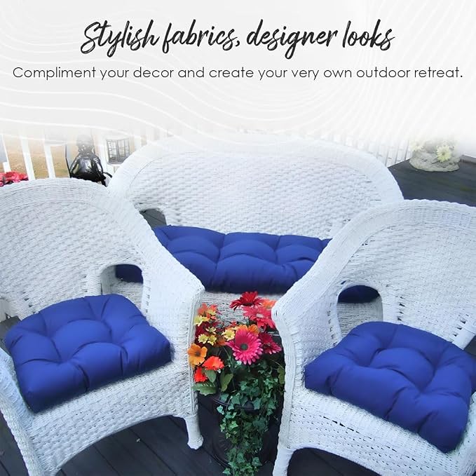 RSH DECOR: Tufted U-Shapes & Lumbars 2 of Each | 19” x 19” & 20" x 12" | Water-Resistant Spun Fabric | Outdoor Wicker Cushions & Support Pillows for Patio Furniture | Orange