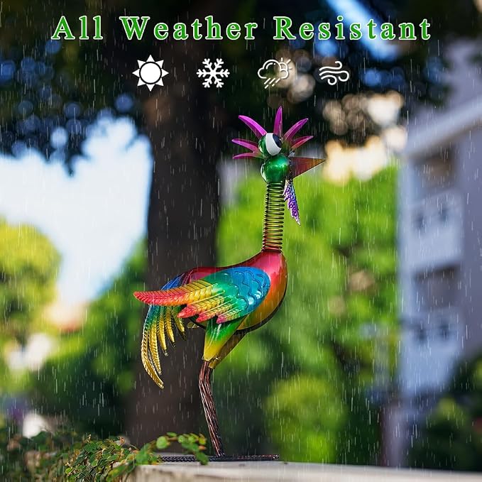Metal Wacky Rooster Garden Statue for, Patio, Backyard, Lawn | 18'' Rooster Decor, Yard Statue Decorations Outdoor, Chicken Yard Art, Colorful