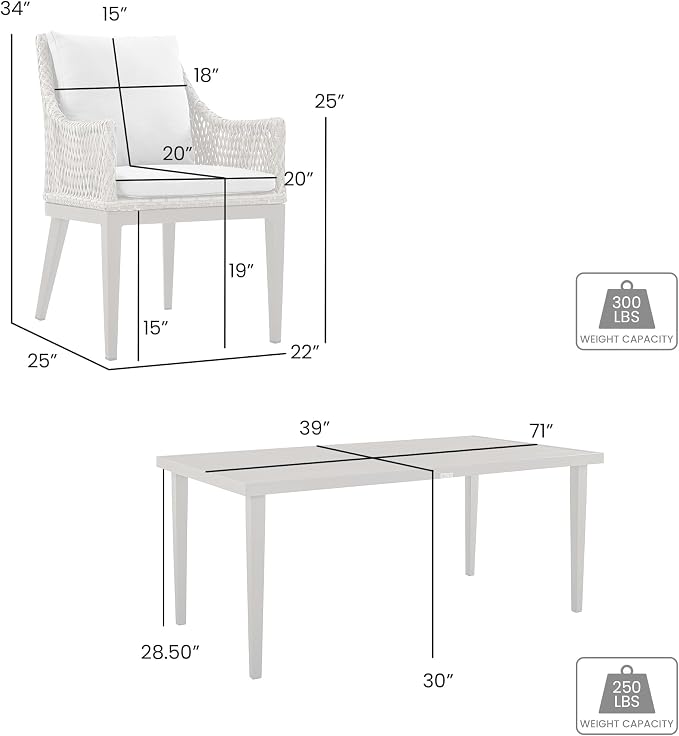 Armen Living Silvana Modern Outdoor Patio Dining Set, 5 Piece, Gray