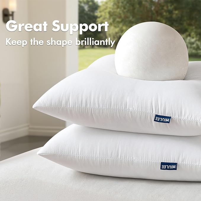 MIULEE Pack of 2 26x26 Inch Outdoor Pillow Inserts | Water-Resistant Decorative Premium Square Pillow Stuffer Sham for Porch Swing Couch Sofa Cushion Patio Furniture