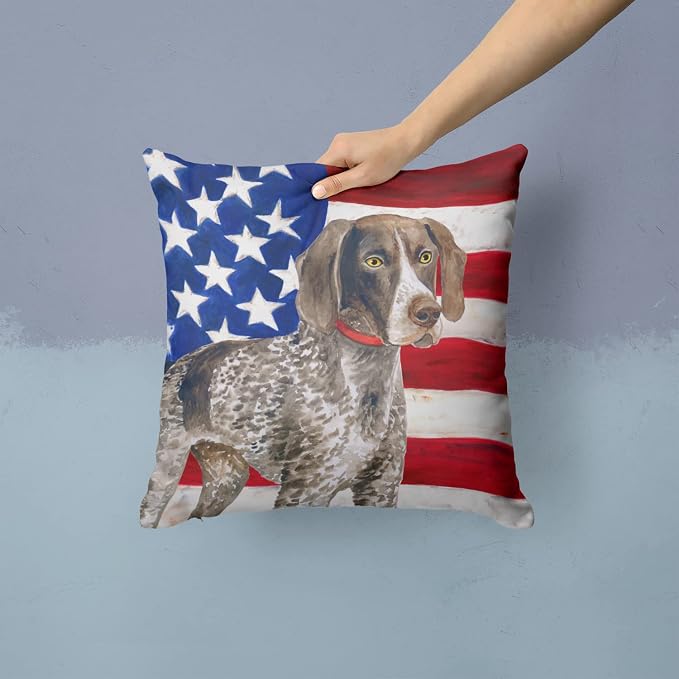 Caroline's Treasures BB9641PW1414 German Shorthaired Pointer Patriotic Fabric Decorative Pillow Machine Washable, Indoor Outdoor Decorative Pillow for Couch, Bed or Patio, 14Hx14W