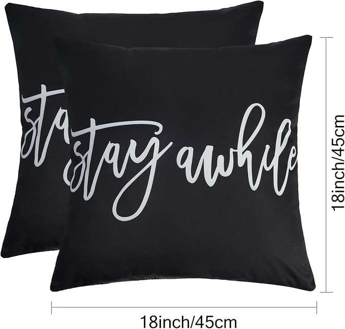 Adabana Outdoor Waterproof Stay awhile Pillow Covers Set of 2 18x18 Inch | Home Decorative Outdoor Pillows Cover for Patio Garden Porch Farmhouse