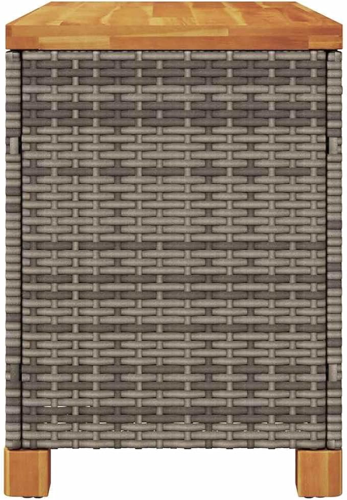 Grey PE Rattan Outdoor Storage Box 31.5x15.7x18.9 in Waterproof Deck Box for Patio Cushions with Acacia Wood Frame