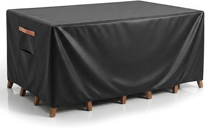Outdoor Patio Furniture Cover Rectangular, Heavy Duty 600D Waterproof Cover for Table & Chair Set, Windproof,UV Resistant, All-Season Protection for Backyard,Deck & Garden,126" L x 74" W x 28" H,Black