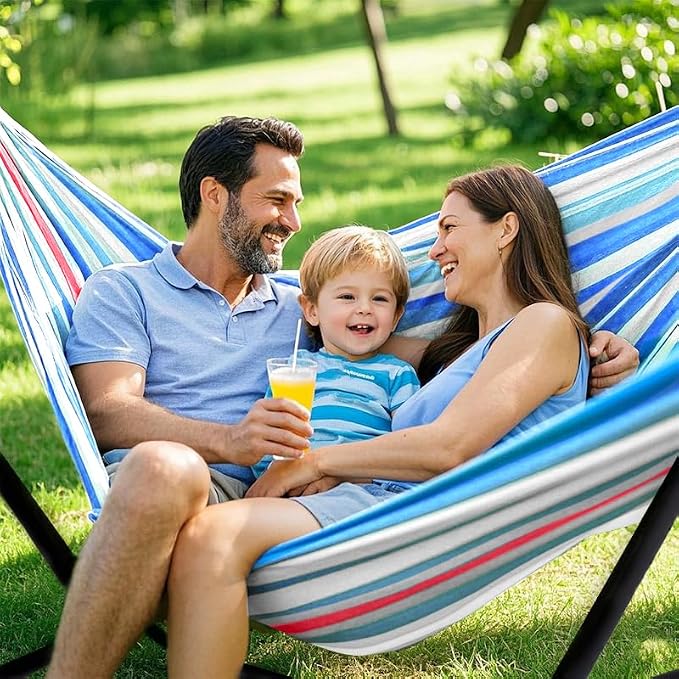 ANAGOO Double Hammock, Heavy Duty Portable, 500 lb Weight Capacity, Perfect for Both Indoors and Outdoors, 2 Person Hammock with Carrying Bag, Fine Blue