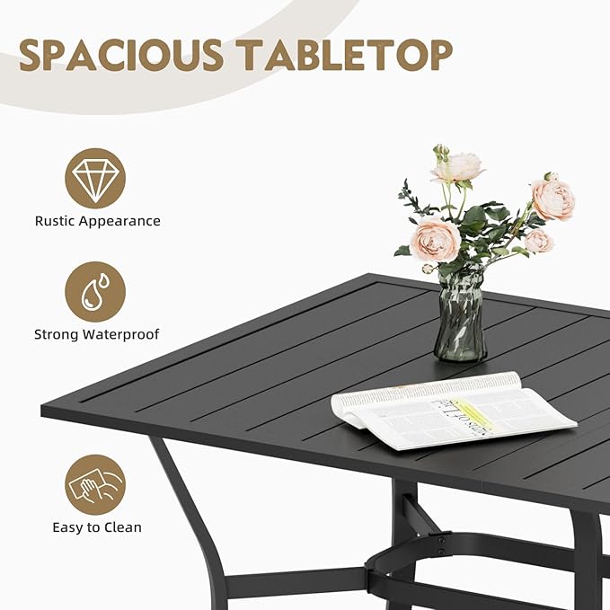 MELLCOM 7 Pieces Outdoor Dining Set, 6 Swivel Rocker Chairs with High Back Textilene & Rectangular Metal Dining Table with Umbrella Hole, Patio Furniture Set for Porch, Grey
