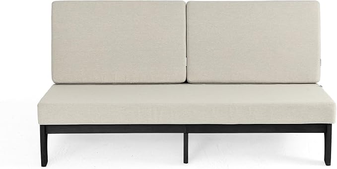Outdoor Furniture Patio Couch, Weather Resistant 3-Seater Patio Sofa with Removable Cushion, Black Solid Wood Frame for Porch & Backyard Seating - Light Camel