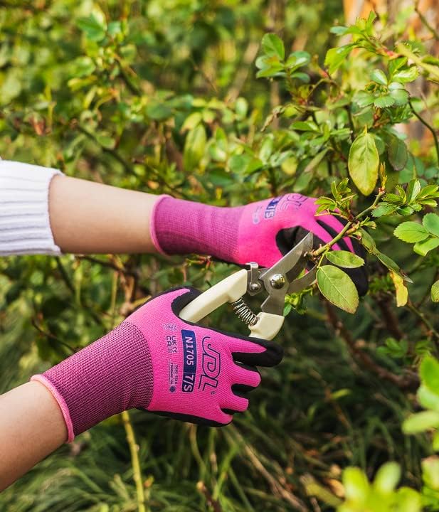 JDL 3 Pairs Microfoam Nitrile-Coated Nylon Work Gloves for Women & Men, Touchscreen Safety Gloves, Lightweight & Breathable with Durable Grip for Construction, Warehouse, Mechanics, Pink, Small
