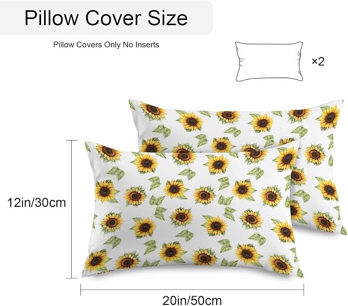 Sunflower Waterproof Outdoor Pillow Covers Set of 2 Home Decor, Yellow Green Botanical Farm Plant Leaves Pillowcase Patio Pillow Covers for Couch Bench Furniture Garden 20x12in