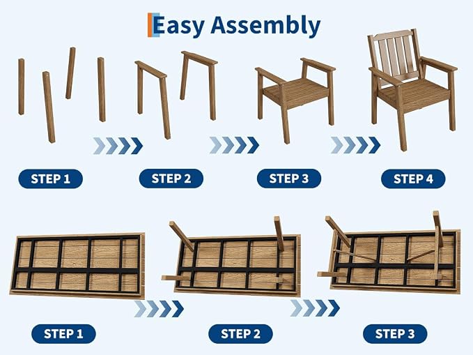 Set of 4 Outdoor Dining Chairs, 650LBS Capacity Wide HDPE Seat, Rustproof Aluminum Frame, Heavy-Duty All-Weather Patio Garden Seating Furniture for Deck Porch Backyard Poolside, Wood