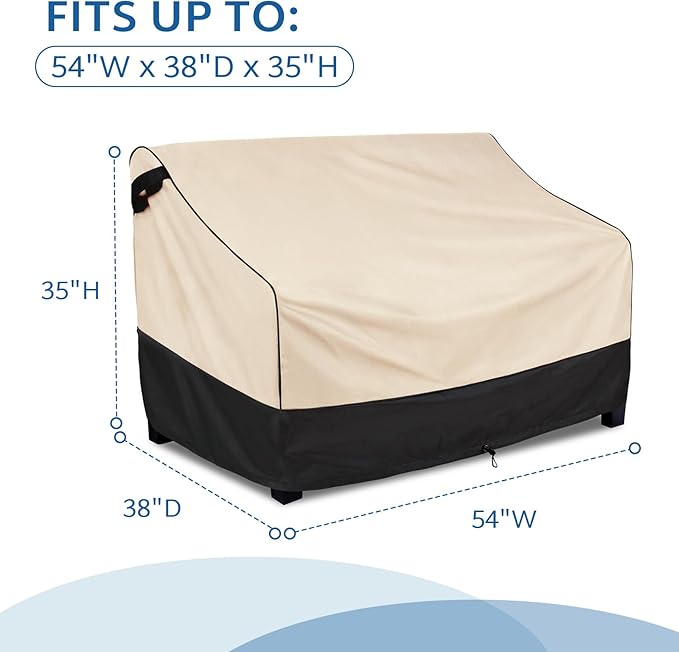 FORSPARK Patio Furniture Sofa Covers 54W x 38D x 35H 2-Seater inch Outdoor Waterproof Couch Loveseat Bench Cover, Khaki
