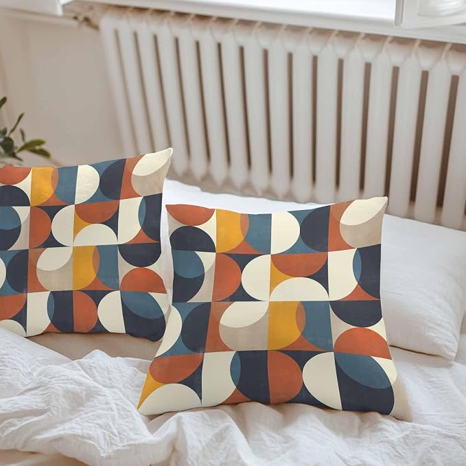Vandarllin Outdoor Throw Pillows Covers 20x20 inch Set of 2 Waterproof Mid Century Geometric Decorative Zippered Cushion Covers for Patio Furniture, Abstract Modern Lumbar Pillowcases
