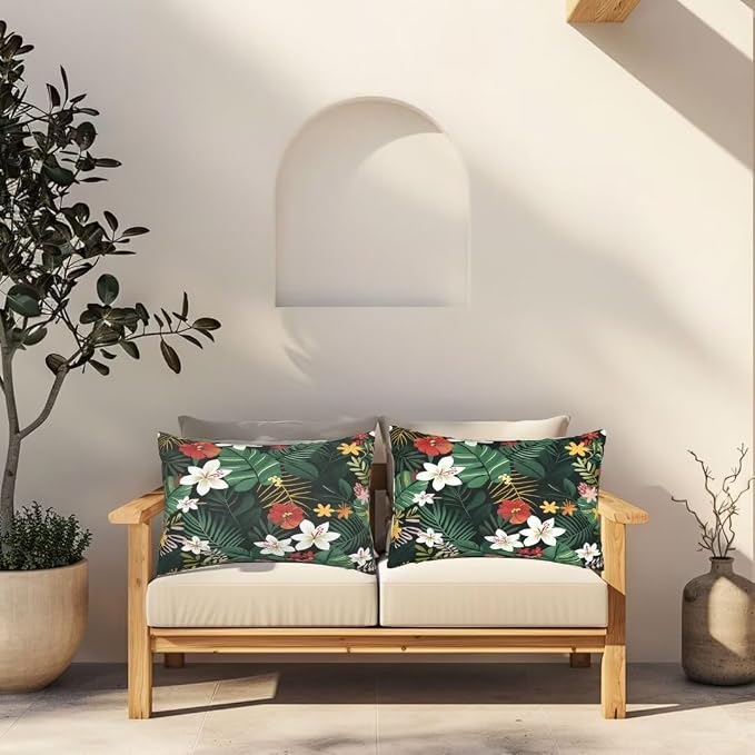 Outdoor Pillows Waterproof Set of 2 Outdoor Pillow Covers 16x24 Inch, Dark Throw Pillows Plants Pillow Covers, Summer Garden Decorative Pillows Outdoor Pillows for Patio Furniture Car Home Decor-hs323