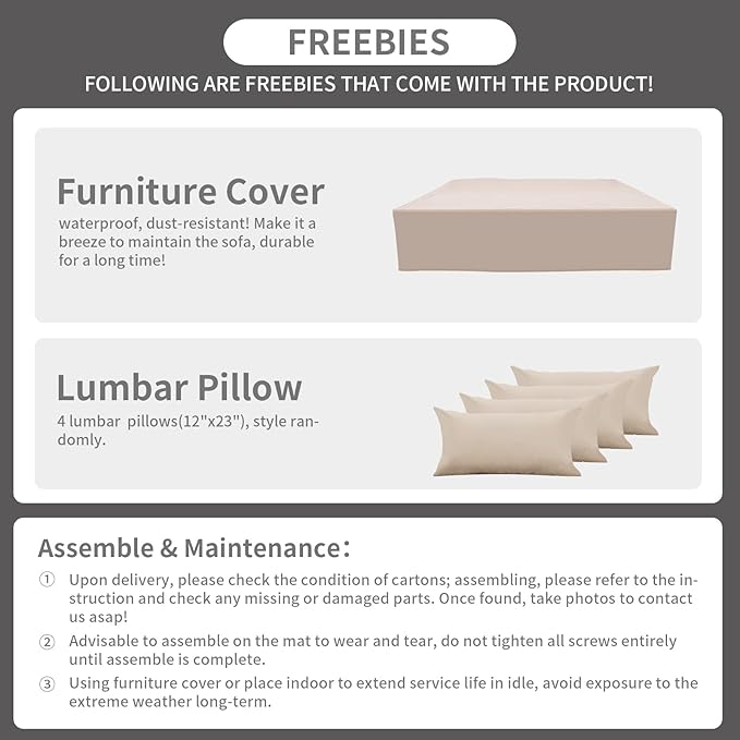 Rattaner 9 Pieces Outdoor Sectional All-Weather Wicker Patio Furniture Set Patio Sectional Glass Patio Table Non-Slip Cushions and Waterproof Covers, Khaki