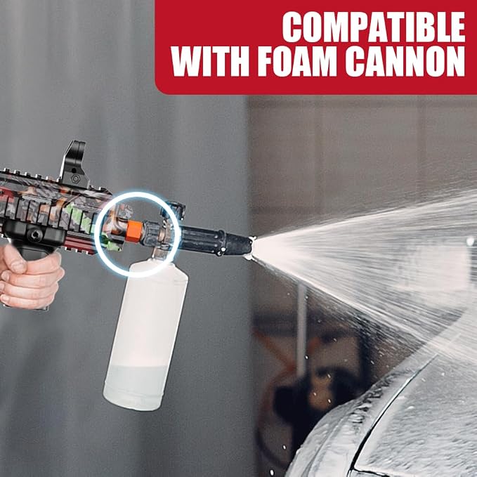 3600 PSI Pressure Washer Gun with Swivel & 4 Nozzles, Connect Foam Cannon Car Wash – High Pressure Spray Gun with 3/8" Quick Connect Plug, Anti-Kink Design for Cars Home & Outdoor Cleaning (Black)