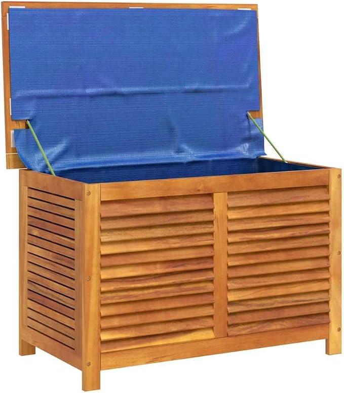vidaXL Garden Storage Box with Louver, Outdoor Cushion Storage Box with Lid, Patio Furniture, Toy Chest, Storage Trunk, Solid Wood Acacia