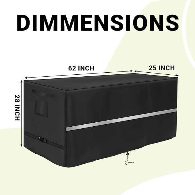Deck Box Cover Heavy Duty Waterproof Deck Box with Handle, Outdoor Large Storage Cover Patio Rectangular Bench Covers (62 x 25 x 28inch)
