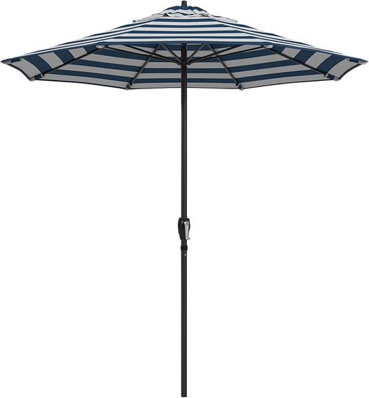California Umbrella 12-Year Protection 7.5-Ft Outdoor Patio Umbrella, Sunbrella Fade-Resistant Fabric, Auto-Tilt, Heavy Duty Aluminum Frame, 8 Reinforced Ribs for Pool or Deck, Black Pole, Cabana Regatta