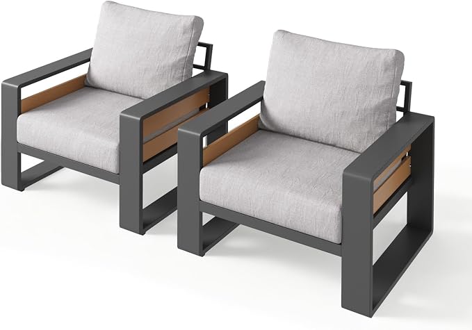 Aoxun Aluminum Patio Furniture Set, 2 Piece Luxury Outdoor Sectional with 6" Olefin Fabric Cushions, Patio Conversation Sets with Coffee Table Outdoor Sofas for Backyard, Porch Light Grey
