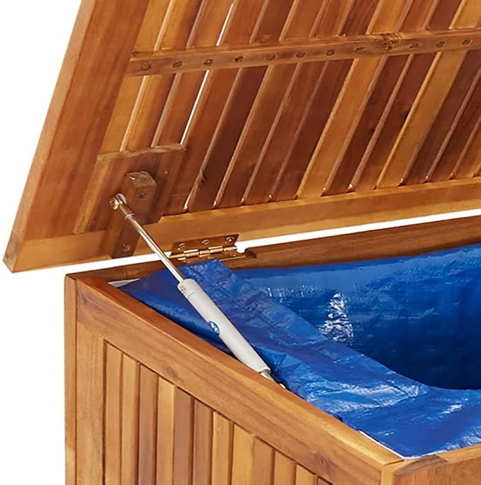 Outdoor Garden Storage Box with Wheels, Large Acacia Wood Deck Bin for Patio Cushions, Toys and Garden Tools, 59.1 x 19.7 x 22.8 inch