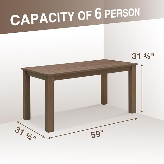 Patio Table and Chairs Set,Outdoor Dining Set,Outdoor Dining Table with Benches for 4-6 Persons,Never Rot and Fade, Suit for Garden, Porch and Park