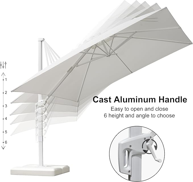 PURPLE LEAF 10 FT Patio Umbrella Outdoor White Cantilever Umbrella Aluminum Square Outdoor Offset Umbrella Hanging Windproof with 360° Rotation for Garden Deck Pool, White