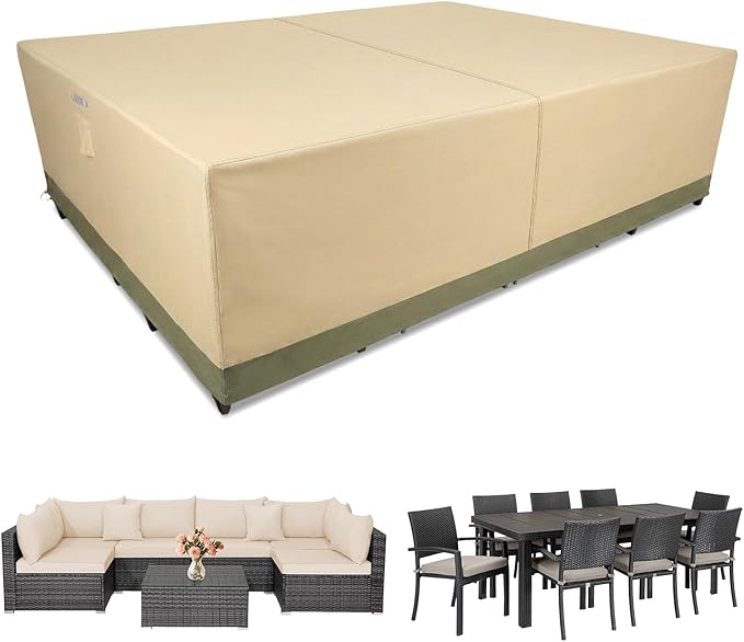 COWVIE Rectangular Outdoor Furniture Cover for Sectional Sofa Set, 600D Waterproof Patio Set Cover for Lawn General Purpose Table and Chairs, 130''L x 88''W x 32''H