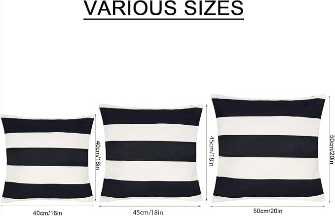 tiggell 2 Pack Waterproof Pillow Covers Outdoor Throw Pillowcases Decorative Garden Cushion Case for Home Garden Patio Couch Balcony Striped (Black & White, 20 * 20 inch)